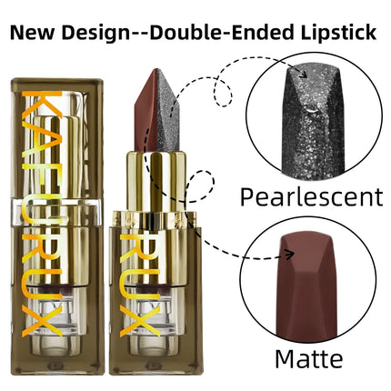 1pc Two Tone Chocolate Color Lipstick Waterproof Glitter&Matte Lip Tint Red Sexy Lips Makeup High Pigmented Lip Liner Cosmetics