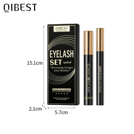 QIBEST Eyelash Makeup Set Eyebrow Eyelash Growth Serum Nourishing Enhance And 4D Black Mascara Curling Thick Lengthening Eyelash