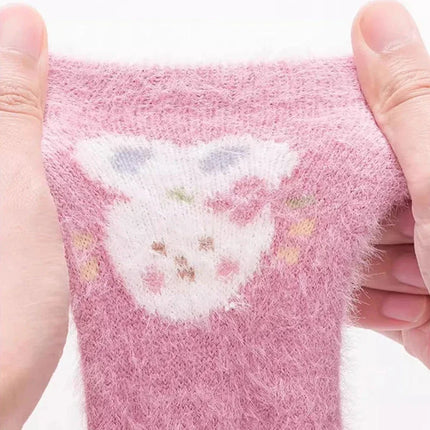 3 Pairs Kids Winter Socks Cute Cartoon Bear Rabbit Thick Plush Warm Middle Tube Socks for Boy Girl Newborn Anti-Cold Sleep Socks