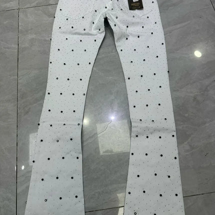 2026 Rhinestone Men's High Street Quality Slim Fit Skinny Long Denim Flared Jeans Pants