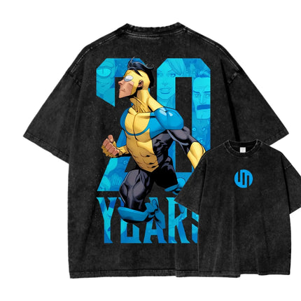Superhero Anime Invincible Graphic Print Washed T-shirt Men Women New Fashion O-neck Cotton Tee Streetwear Hip Hop Oversized Top