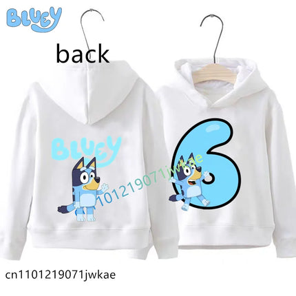 Boys Girls Casual Tops Birthday Party Wear Bluey Birthday Number Print Hoodie Kids 1-9Y Front Back Design Long Sleeve Sweatshir
