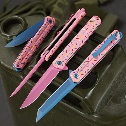 2026 new high-quality outdoor folding knife in pink is a multi-functional portable knife