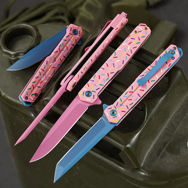 2026 new high-quality outdoor folding knife in pink is a multi-functional portable knife