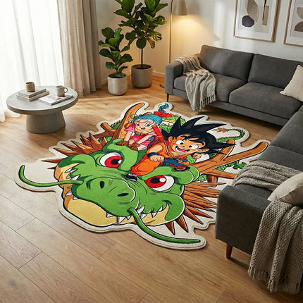 Dragon Ball Shenron Adventure Carpet – Playful Mat: Cute Goku & Bulma Design Cozy Accent for Anime-Themed Room Spaces