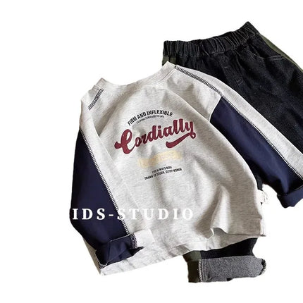 Spring Children Boys Long Sleeves YBFSKID Spliced Letter Print Kids Baby Boys Undershirt Round Collar Casual Toddler Boy T-shirt