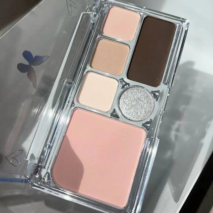 6 Colors Eye Shadow Palette Punk Smoky Black Glitter Pearly Eyeshadow Palette Korean Shiny Blue Eyeshadow Contour Blush Makeup
