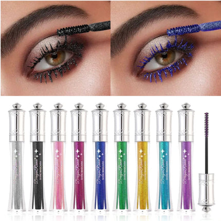 9 Color Diamond Mascara Sparkling Glitter Silver Black Mascara Shining Blue Pink Pearlescent Sequins Mascara Lengthening Eyelash