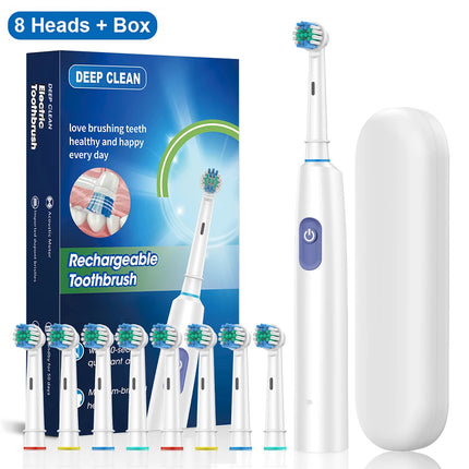 Electric Toothbrush Rotating Deep Clean Whitening Teeth for Adult Ultrasonic Toothbrush with 4/8pcs Refill Replacement Heads