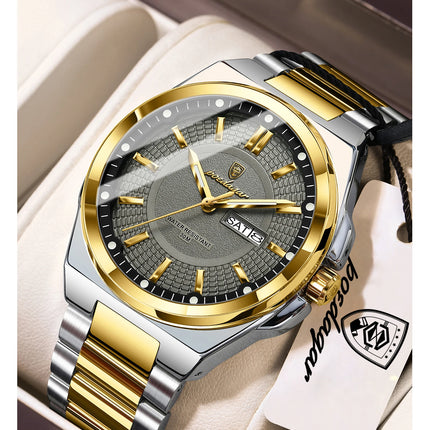POEDAGAR Top Fashion Men Watches Stainless Steel Waterproof Luminous Classic Male Watch Date Week Men's Quartz Wristwatch Reloj