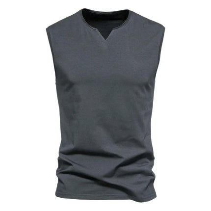 Summer Mens V-neck Tank Tops Athletic Jogging Gym TShirts Loose Vest Cotton Sleeveless T-Shirt Lightweight Basic Sport Tops