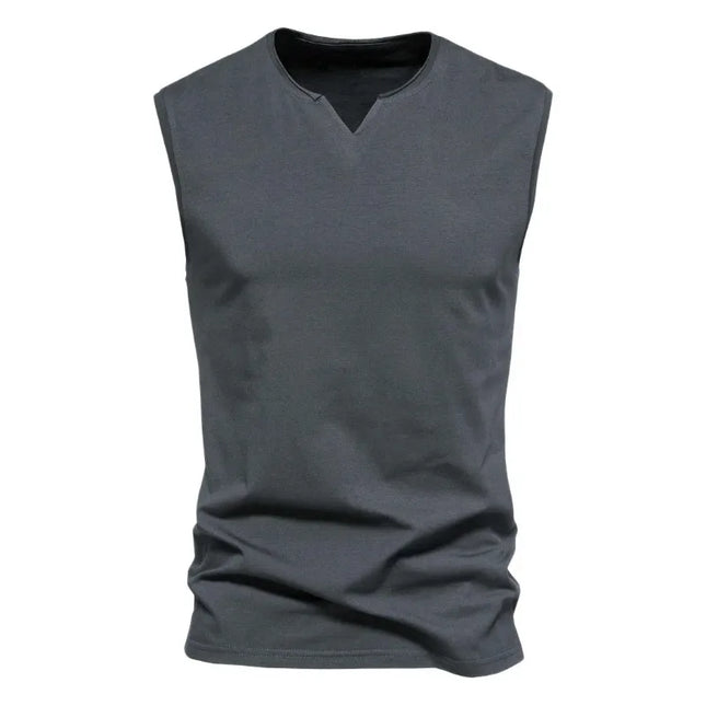 Summer Mens V-neck Tank Tops Athletic Jogging Gym TShirts Loose Vest Cotton Sleeveless T-Shirt Lightweight Basic Sport Tops