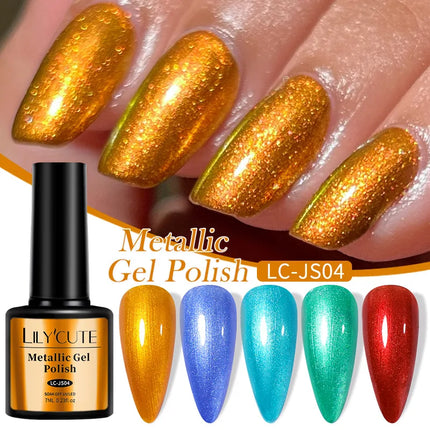 7ml Metallic Gel Nail Polish Red Chrome Effect Soak Off Varnish Semi-Permanent Nails Art Manicure Base Top Coat and Magnetic