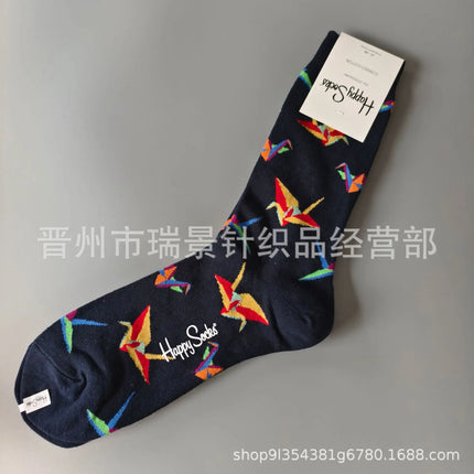 High Quality Fashionable Men's Mid-Calf Cotton Socks HappySocks New Arrival Suitable for All Seasons Swedish Design
