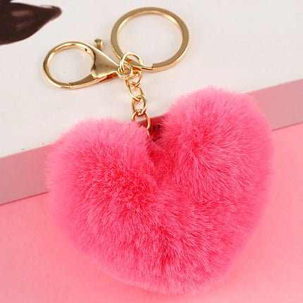 New Heart Plush Hair Ball Keychain Women Leopard Pompom Love Car Key Chain Bags Pendant Hairball Key Rings Jewelry llaveros 키링