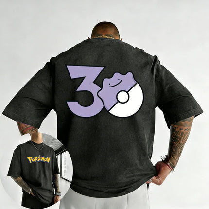 2026 Pokémon 30th Anniversary Ditto Printed T-shirt Summer New Men's and Women's Trendy Large Loose Casual Y2K Short Sleeve Top