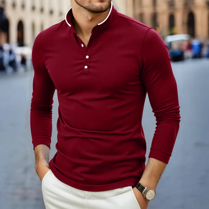 2025 New Men's Casual and Fashionable Solid Color Long-Sleeved Stand-Up Collar T-Shirt Summer Versatile and Comfortable Top