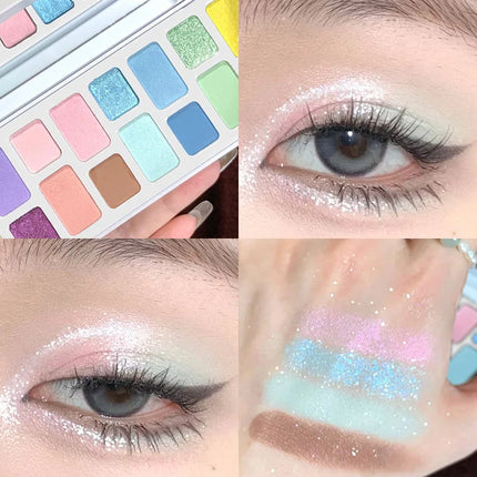 DIKALU 16 Color Eyeshadow Palette Professional Women Makeup Long-Lasting Pearly Shiny Pink Blue Green Eye Shadow Palette Glitter