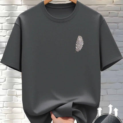 New Round Neck Running T-shirt Men Summer Thin Top Feather print Quick Dry Short Sleeve Breathable Fitness Sports T-shirt Wear