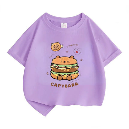 Capybara Hamburg Capybara Boys and Girls Elementary School Short-Sleeved T-shirt Casual Bottom Top
