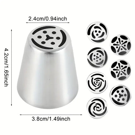 13PCS Russian Piping Tips Set Cake Decorating Kit- 7 Flower Nozzles,EVA Bag & Tools - for DIY Cake Puff Decoration Baking Tools