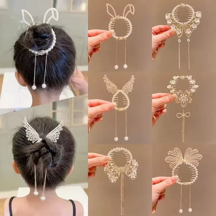 Children Rhinestone Angel Wing Animal Ears Baby Hair Clip Elegant Pearl Hairpins Ponytail Headband for Girl Kids Accessories