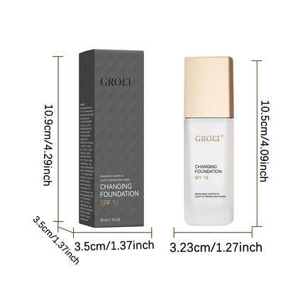 GROEI Changing Foundation SPF15 - 30ml Auto-Adjusting, Lightweight, Natural Finish for Flawless Skin & Daily Sun Protection
