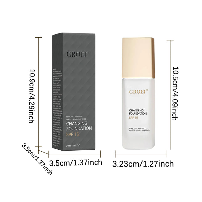 GROEI Changing Foundation SPF15 - 30ml Auto-Adjusting, Lightweight, Natural Finish for Flawless Skin & Daily Sun Protection