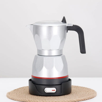 110V/220V Electric Coffee Maker Portable Aluminum Mocha Pot Electric Italian Coffee Maker Percolator for Home Red 150ml/3 Cups