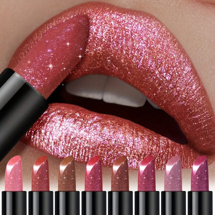 Metallic Shimmer Lipstick, Pearly Glitter Shine, Creamy Smooth Texture, High Pigment Party Makeup
