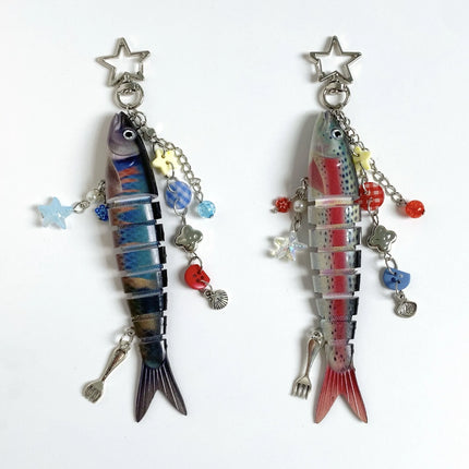 Fish Keychain Bionic fish bait keychain, ocean small fish multi-section fish Luya bag pendant cross-border