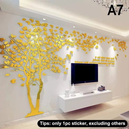 3D Acrylic Tree Wall Stickers Self Adhesive Home Background Decoration Bedroom Living Room Nursery Removable Peel And Stick Wall