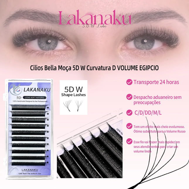 LAKANAKU Fio 5W Shaped Eyelash Extension 6 Trays Egyptian Volume Soft Individual Premade Volume Fans Cilios Lashes