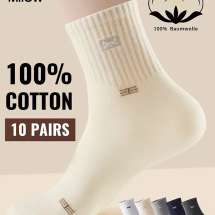 MiiOW 100% Pure Cotton Socks Men Business Dress Long Sock Black White Breathable Sport Sock Antibacterial Anti Odor Crew Socks