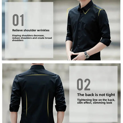 Spring New Men's Classic White Shirt Long Sleeve Plus Size Business Casual Shirt Work Korean Style Slims Smooths Your Silhouette