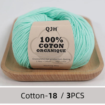 3PCS 100% Organic Cotton Yarn Machine Washable For Adult Baby Sweaters/Gloves/Scarves/Hats Etc. 50 gr (1.76 oz) 125 m (136 yrd)