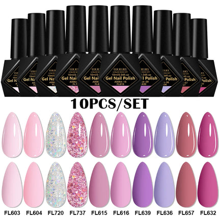 10pcs 10ml Gel Nail Polish Set HEMA TPO Free Red Coffee Brown Semi Permanent Soak Off UV Gel Varnish For Winter Nail Supplies