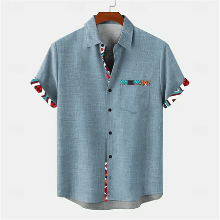 New Men's Retro Fashion Casual Sleeve Button White Dot Printed Shirt Suitable for Summer Vacation Streets