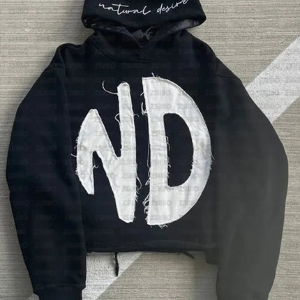 Hoodie with patch English letter pattern, spring fashion men's long-sleeved hooded sweatshirt, Y2K clothing jacket, women's hood