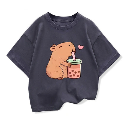 Capybara Kids Clothing Tees Summer Printed Cartoon Fashion Short Sleeve Girls T-shirt Popular Design Children's T Shirts O-neck