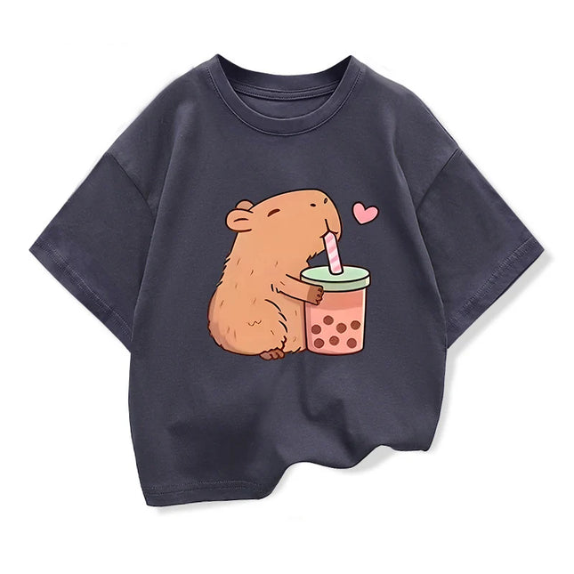 Capybara Kids Clothing Tees Summer Printed Cartoon Fashion Short Sleeve Girls T-shirt Popular Design Children's T Shirts O-neck