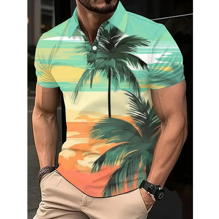 Summer Short Sleeved 3D Digital Printed Men's Fashion Casual Polo Shirt