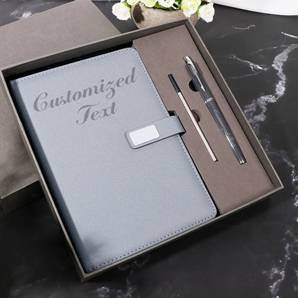 Customized Logo / Text Thickened A5 Notebook with Pen Retro High Quality PU Leather Work Travel Notepad Personalized Name Diary