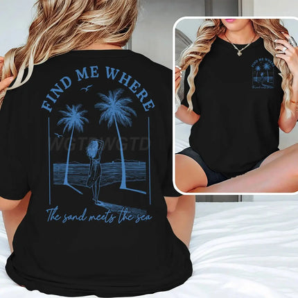 "Find Me Where The Sand Meets The Sea" T-shirts Women Vintage Ocean Beach Series Casual Short Sleeve Y2K Tops Summer Tshirts