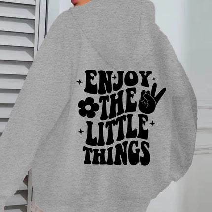 Funny Enjoy The Little Things Hoodie, Cute Positive Sayings Sweatshirt For Strong Women, Inspirational Quotes Pullover Tops
