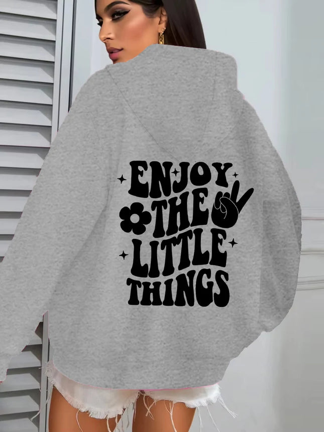Funny Enjoy The Little Things Hoodie, Cute Positive Sayings Sweatshirt For Strong Women, Inspirational Quotes Pullover Tops
