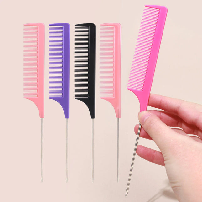 1pc Professional Pointed Tail Comb Salon Hair Styling Stainless Steel Antistatic Dyeing Hair Comb Special for Real Hair Wigs