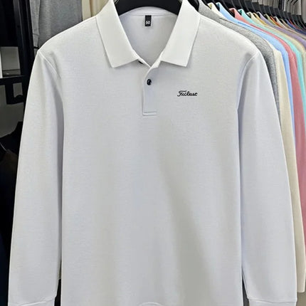 Golf brand Polo shirt long-sleeved fashionable printed men's top spring new 100% cotton skin-friendly comfortable casual T-shirt