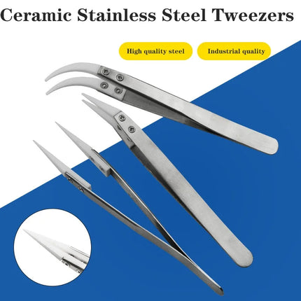 Ceramic Tipped Stainless Steel Tweezers Tips Heat Pointed Resistant Tweezer Electronic Soldering Tweezers Fine Pointed Tip