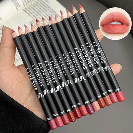 12Pcs/set Matte Lip Liner Pen Colorful Lasting Lip Liner Contour Tint Lipstick Tattoo Non-stick Cup Moisturizing Makeup Cosmetic
